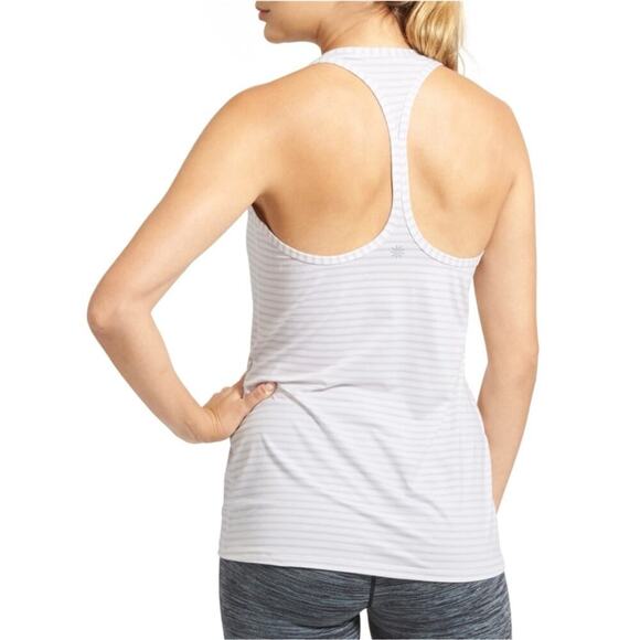ATHLETA | White and Light Gray Stripe Racerback Chi Tank Top Sz. XL - Picture 1 of 3